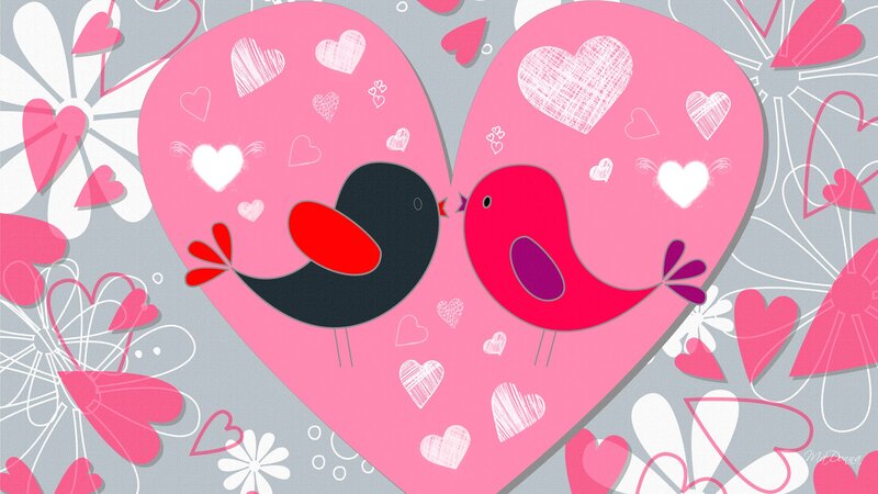 Two Birds Kissing — Pink