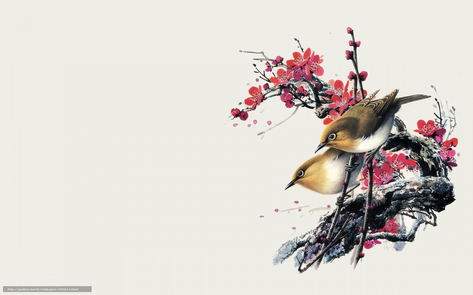 Two birds on a blossoming branch