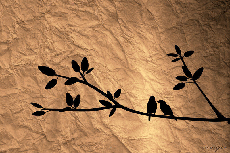 Two Birds on a Branch — Brown, Serene, Illustration