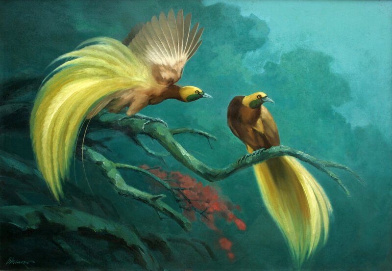 Two Birds on a Branch — Green, Dramatic