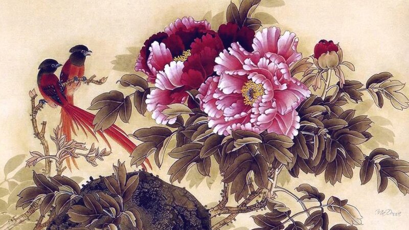 Two Birds on a Branch — Pink
