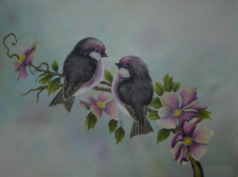 Two Birds on a Branch — Purple