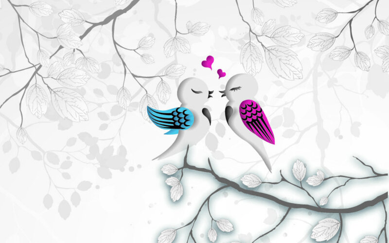Two Birds on a Branch — White, Romantic