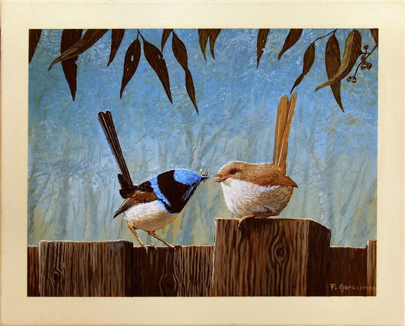 Two Birds on a Fence — Blue