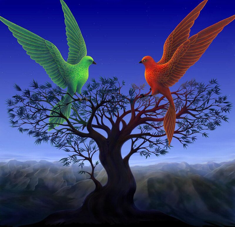 Two Birds on a Tree — Green