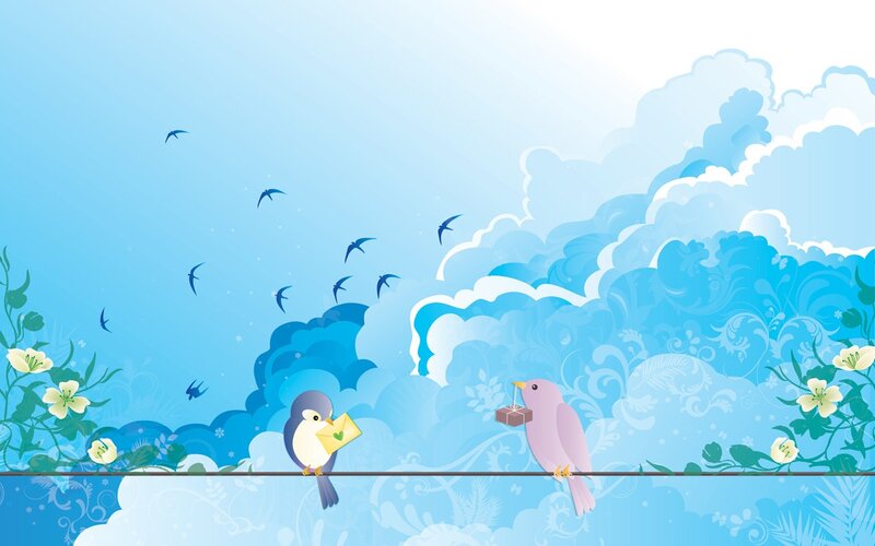 Two Birds on a Wire — Blue, Serene