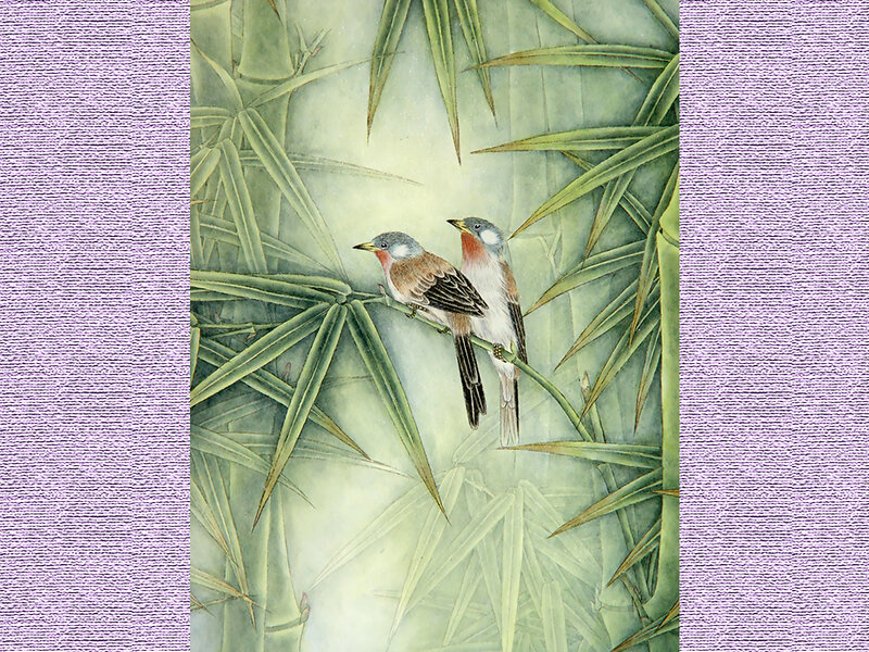 Two Birds on Bamboo — Green