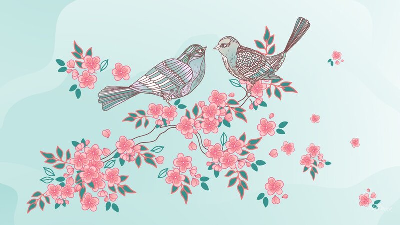 Two Birds on Blossoms — Pink