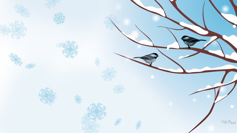 Two Birds on Branch — Blue
