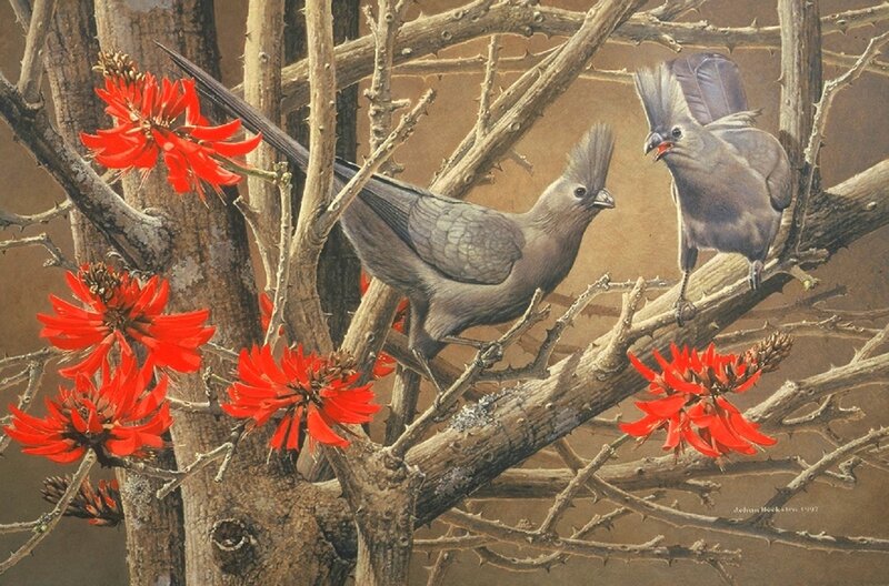 Two Birds on Branches — Red