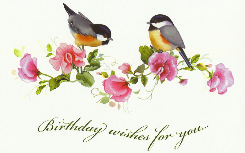Two Birds on Flowers — Pink, Calm