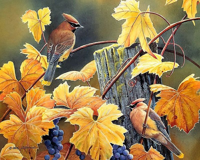 Two Birds on Vines — Yellow