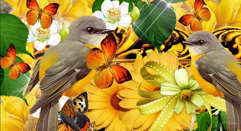 Two Birds with Butterflies