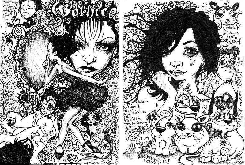 Two black and white illustrations