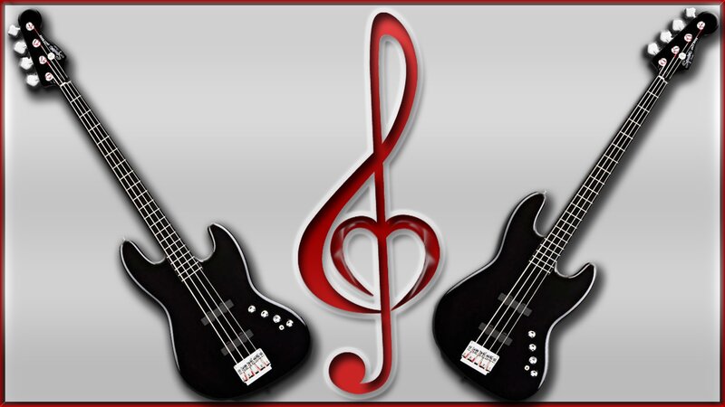 Two Black Bass Guitars
