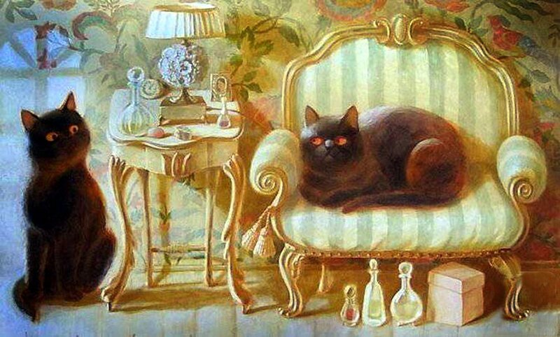 Two Black Cats in Room