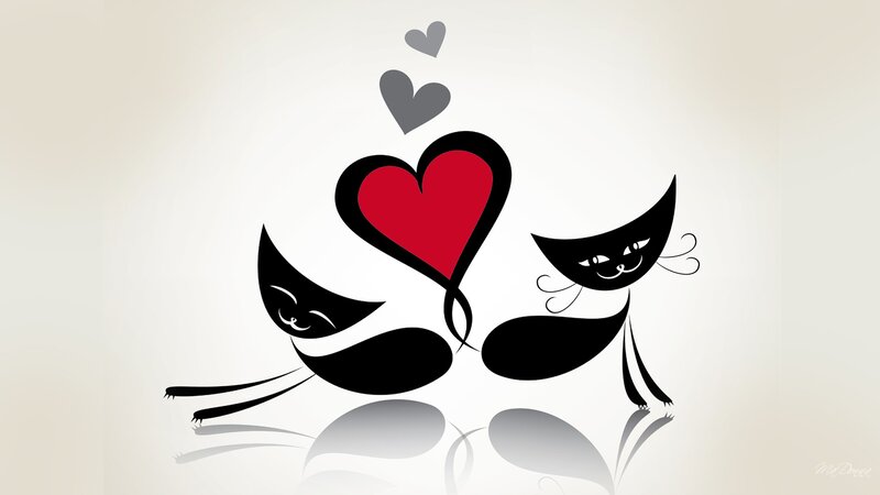Two Black Cats — Romantic, Vector Art