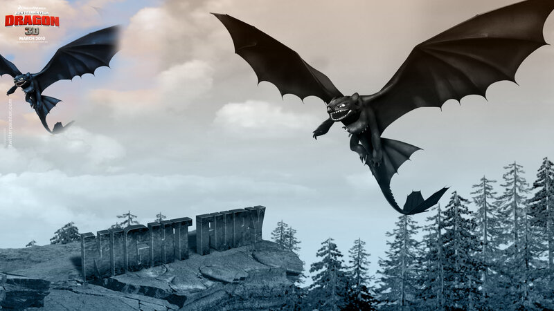 Two Black Dragons Flying