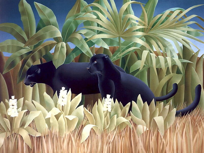 Two Black Panthers in Jungle