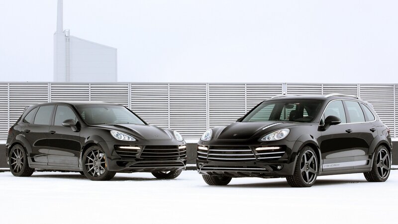 Two black Porsche Cayenne cars