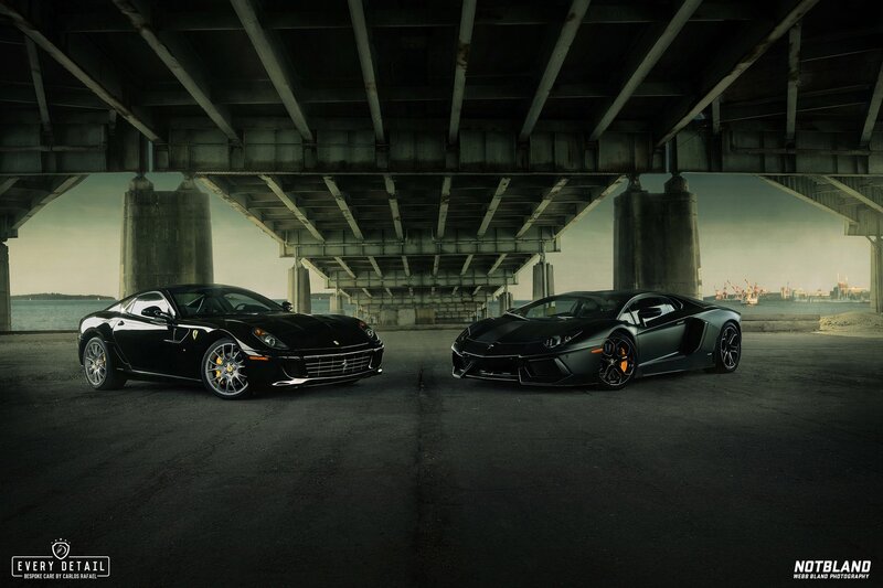 Two Black Sports Cars — Dramatic, Afternoon, Photograph