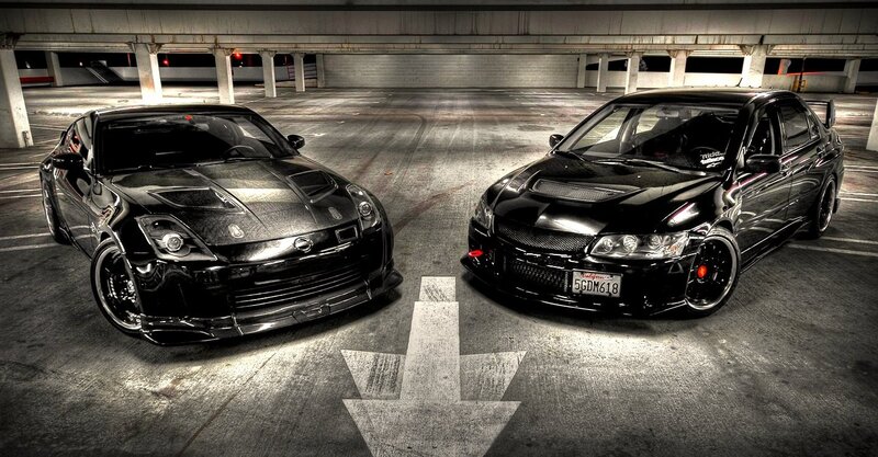 Two Black Sports Cars — Dramatic, Night