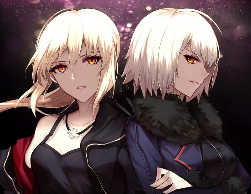 Two Blonde Anime Characters — Black, Dramatic