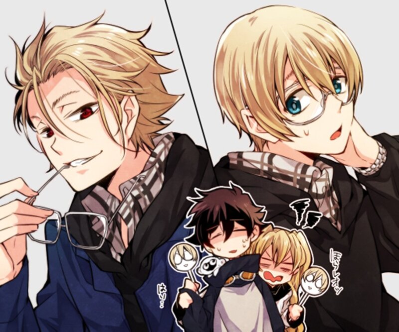 Two Blonde Anime Characters — Blue, Playful