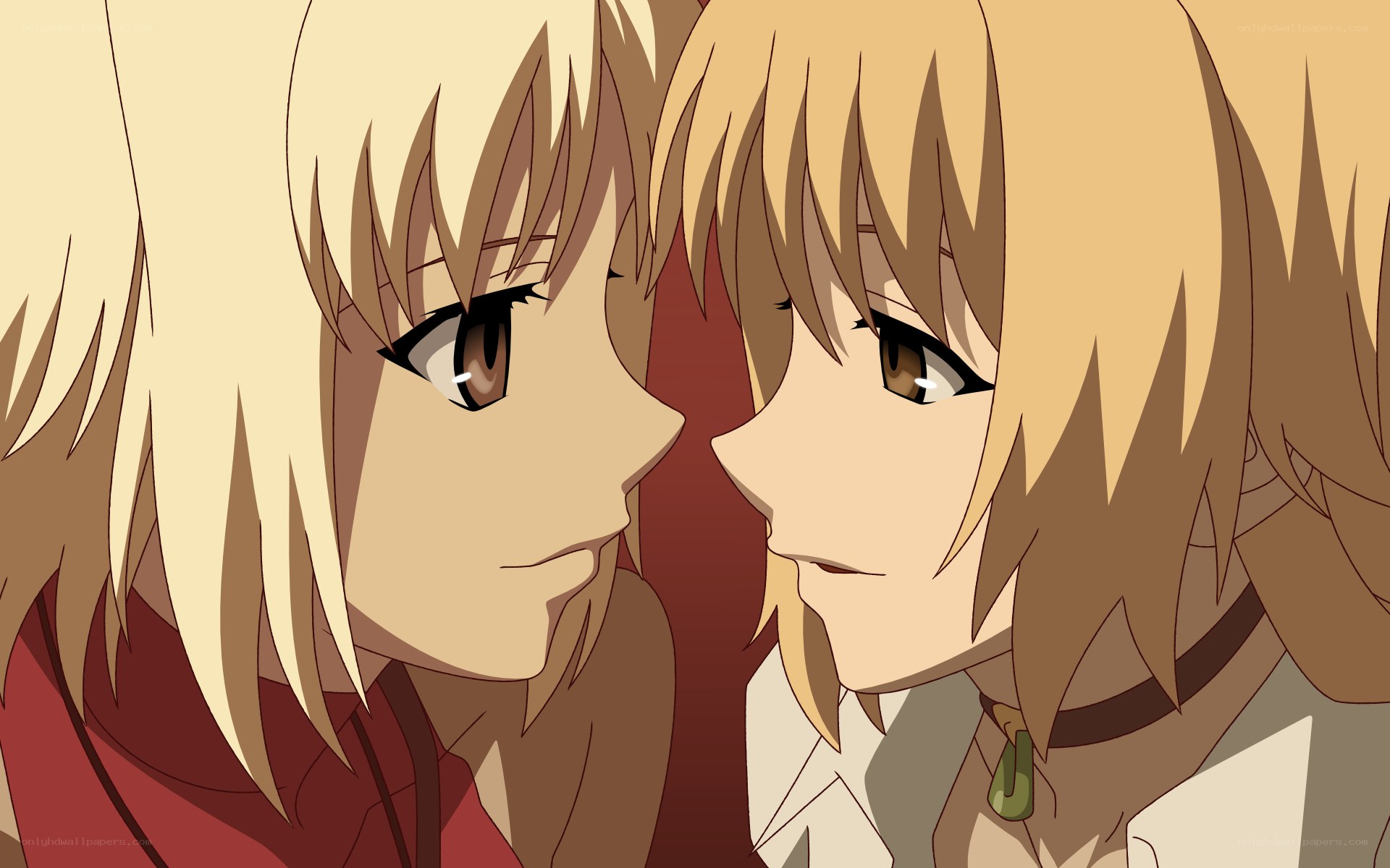 two blonde anime characters facing each other