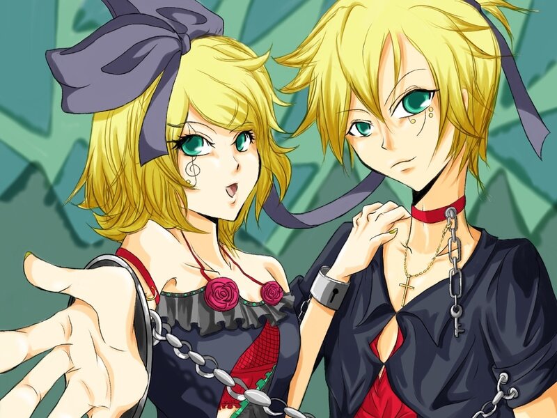 Two blonde anime characters with chains