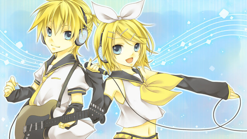 Two Blonde Anime Characters — Yellow, Cheerful, Headphones