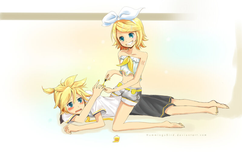 Two Blonde Anime Characters — Yellow, Playful, Digital Art, Nail Polish