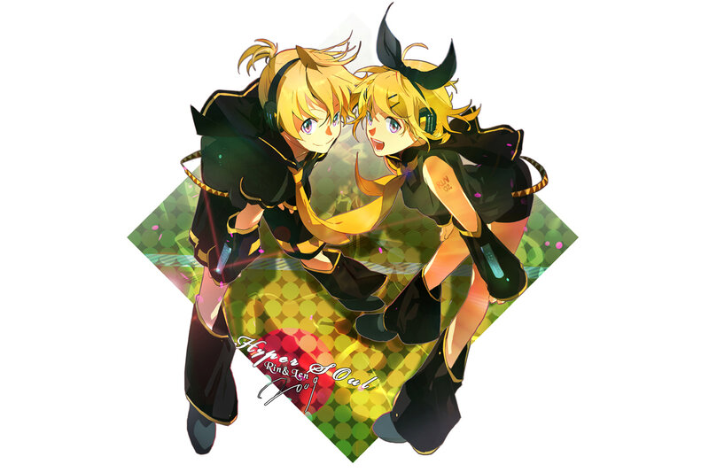 Two Blonde Anime Characters — Yellow, Playful, Headphones