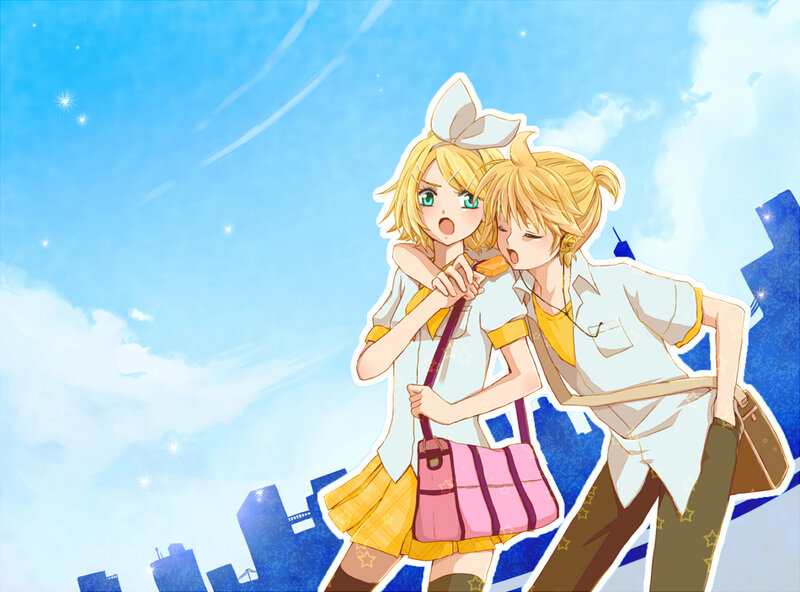 Two Blonde Anime Girls — Blue, Cheerful