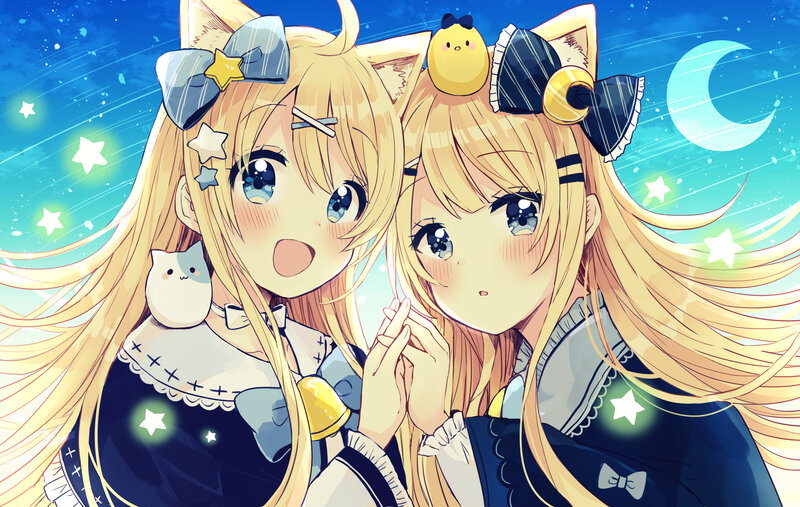 Two Blonde Anime Girls — Blue, Dreamy
