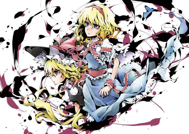 Two blonde anime girls in dresses