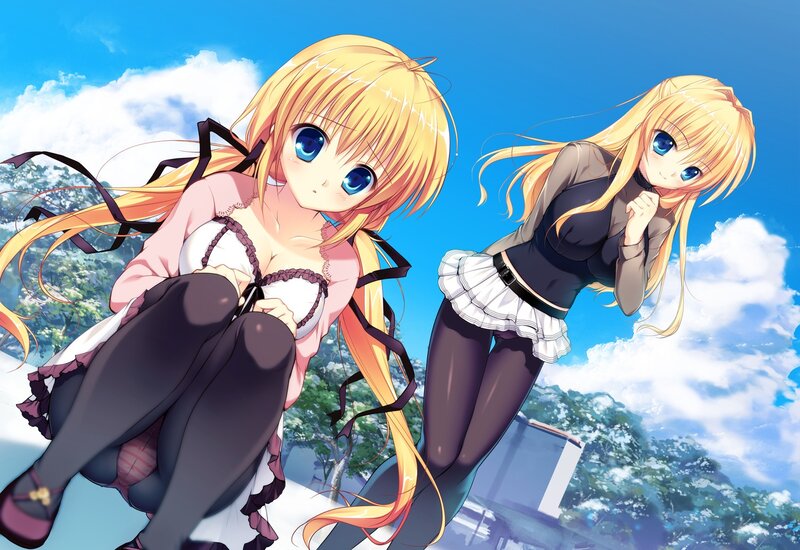 Two blonde anime girls in school uniforms