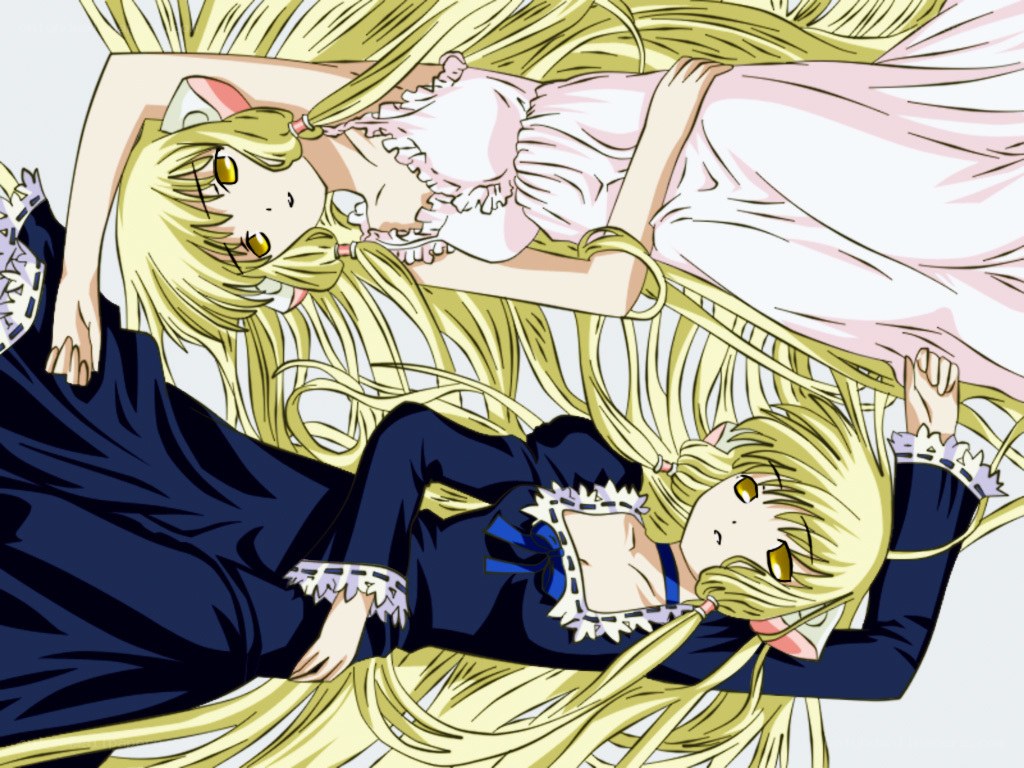 two blonde anime girls lying down