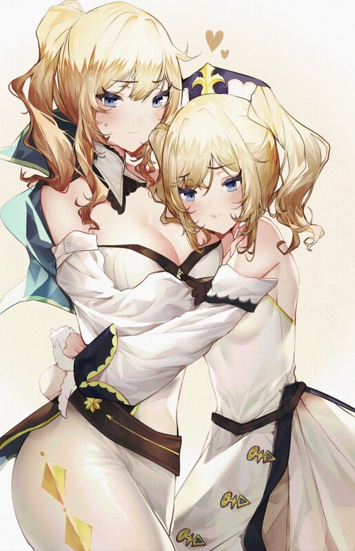 Two Blonde Anime Girls — White, Affectionate