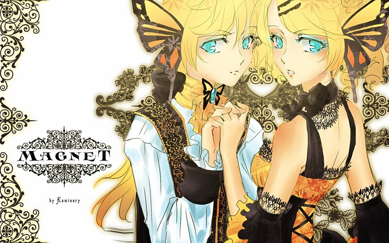 Two Blonde Anime Girls — Yellow, Dramatic, Butterfly Wings