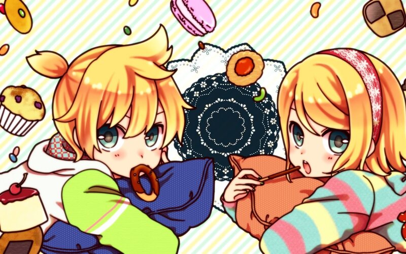 Two Blonde Anime Girls — Yellow, Playful, Cookies