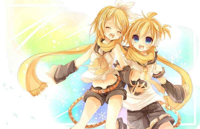 Two Blonde Anime Girls — Yellow, Playful, Winter, Scarf