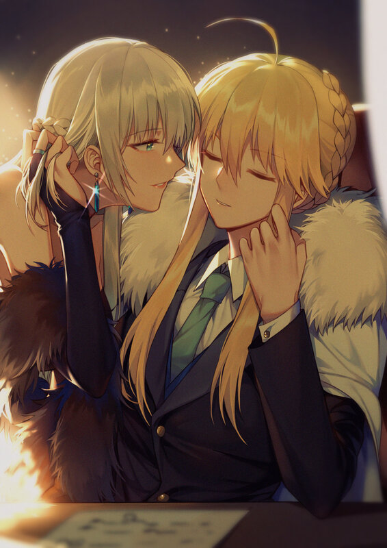 Two Blonde Characters Embracing — Gold