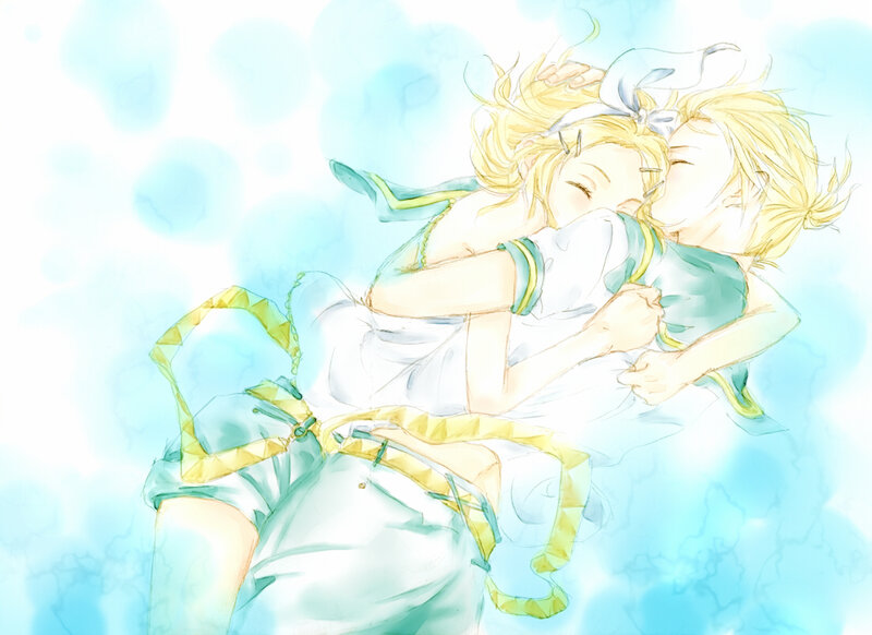 Two Blonde Characters Hugging — Blue