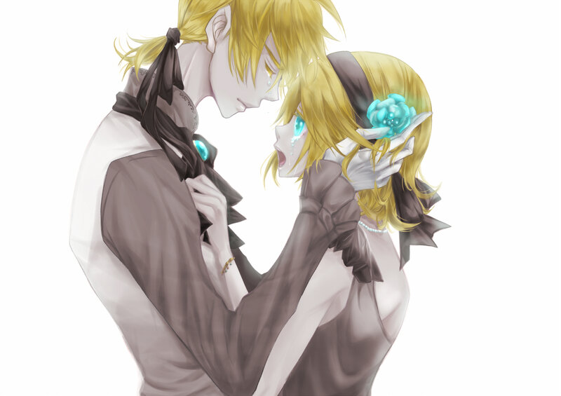 Two Blonde Characters Hugging — White