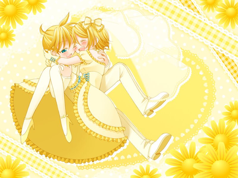 Two Blonde Characters Hugging — Yellow, Cheerful