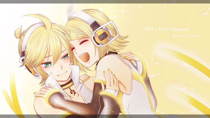 Two Blonde Characters Hugging — Yellow, Happy