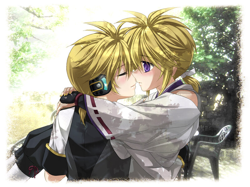 Two Blonde Characters Hugging — Yellow, Romantic
