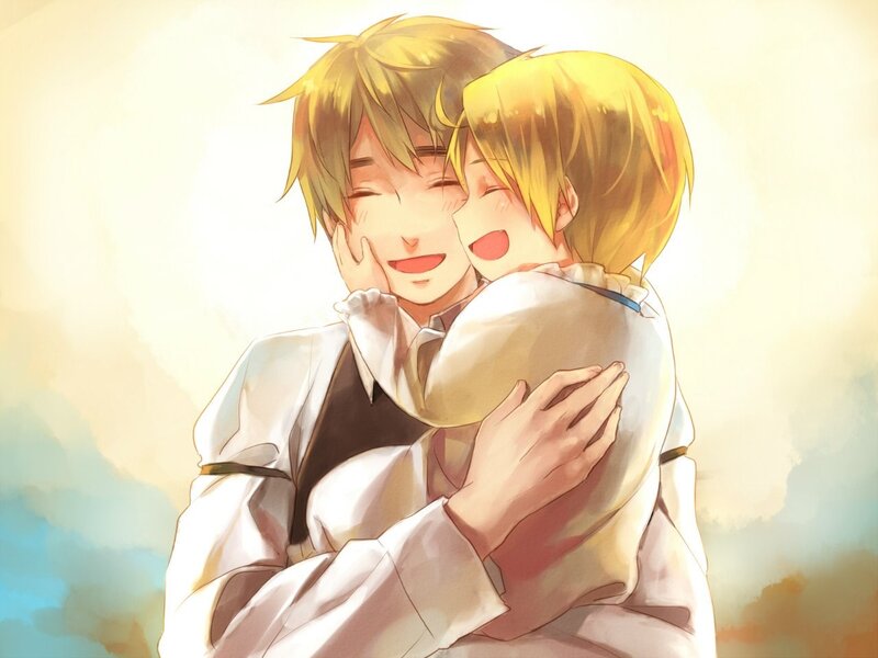 Two Blonde Characters Hugging — Yellow, Warm