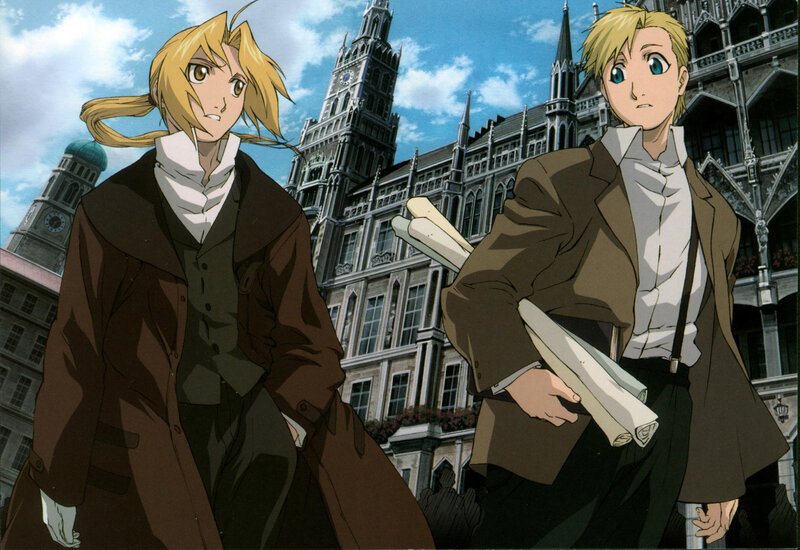 Two blonde characters in a city